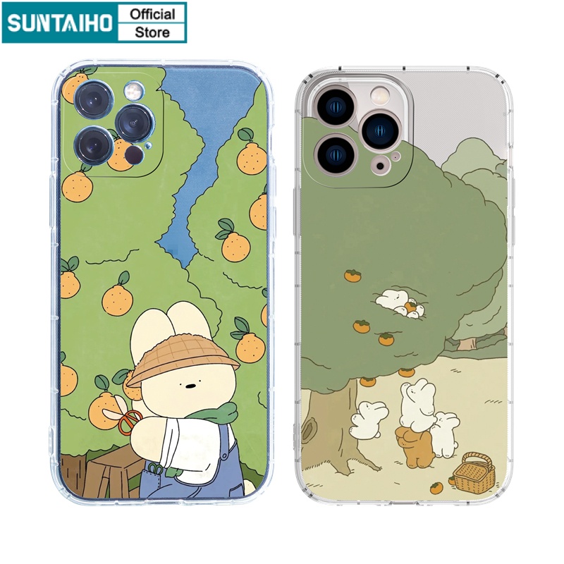 Ốp lưng iphone Ốp điện thoại SUNTAIHO TPU trong suốt họa tiết gấu hái cam thích hợp cho iPhone 13 12 11 Pro Max X XS Max XR 8 7