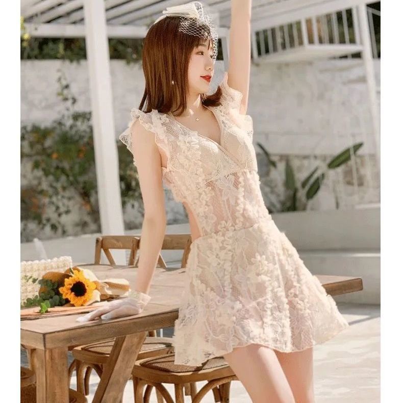 Bộ Đồ Bơi Một Mảnh Phối Ren Phong Cách Pháp Quyến Rũ Cho Nữ