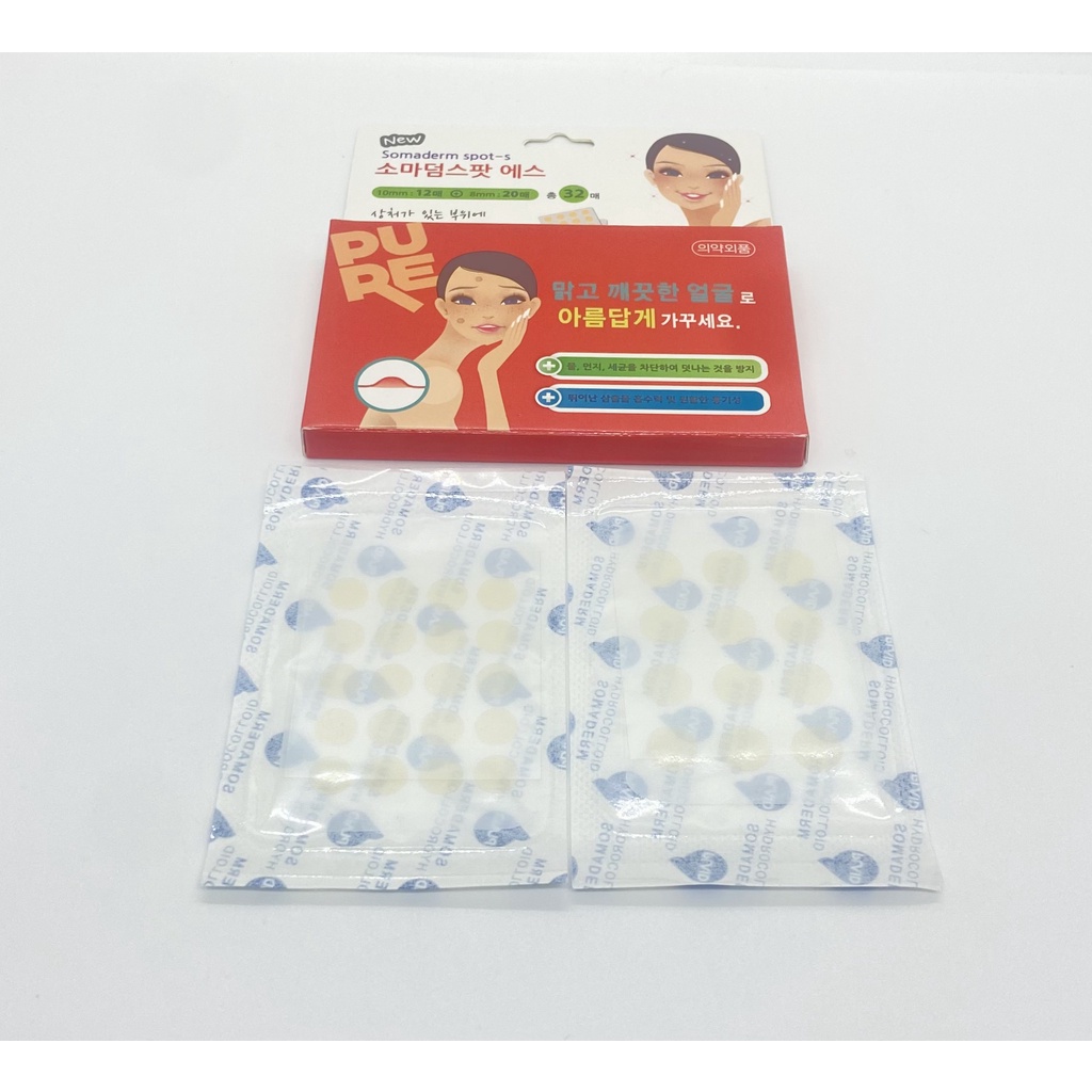 Miếng Dán Mụn, Băng Dán Hỗ Trợ Vết Thương Somaderm Spot-S Chứa Hydrocolloid Giúp Hút Dịch Tiết, Giữ Ẩm Da (32 miếng/hộp)