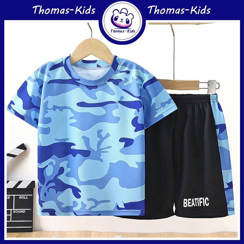 Bộ Đồ 2 Món Áo Thun Tay Ngắn + Quần Đùi Mau Khô D152 Dành Cho Trẻ Em 4-10 Tuổi