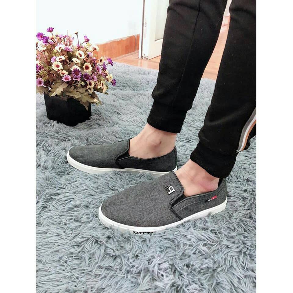 Giày lười vải nam màu xám