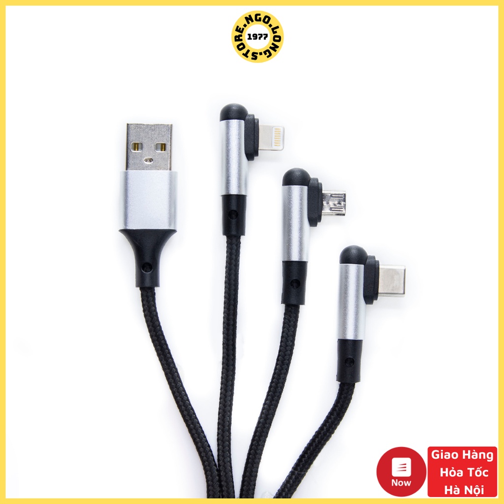Dây cáp sạc gập đầu 1m2 sạc nhanh 3A (Truyền dữ liệu) / Micro usb, type c, iphone, samsung