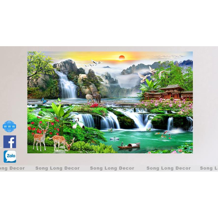 Tranh dán tường 3d Sơn Thủy Hữu Tình - PC773 Tranh 3D Phong Thủy - Giấy dán tường 3d - Song Long Decor