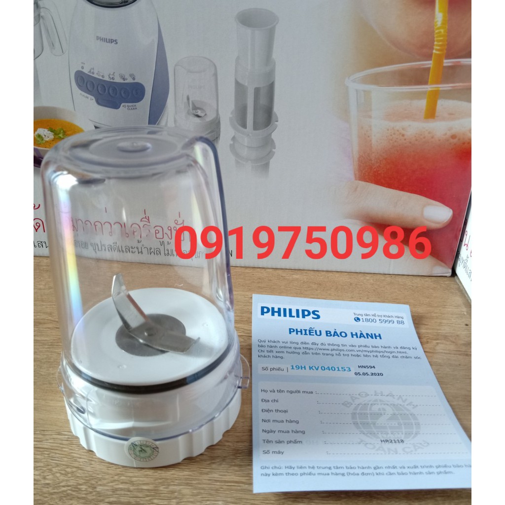 Cốc nhỏ (Ly  Xay Khô)  +  Lưỡi Dao 2 Máy Xay Sinh Tố Philips HR2115 hr2118 hàng chính hãng