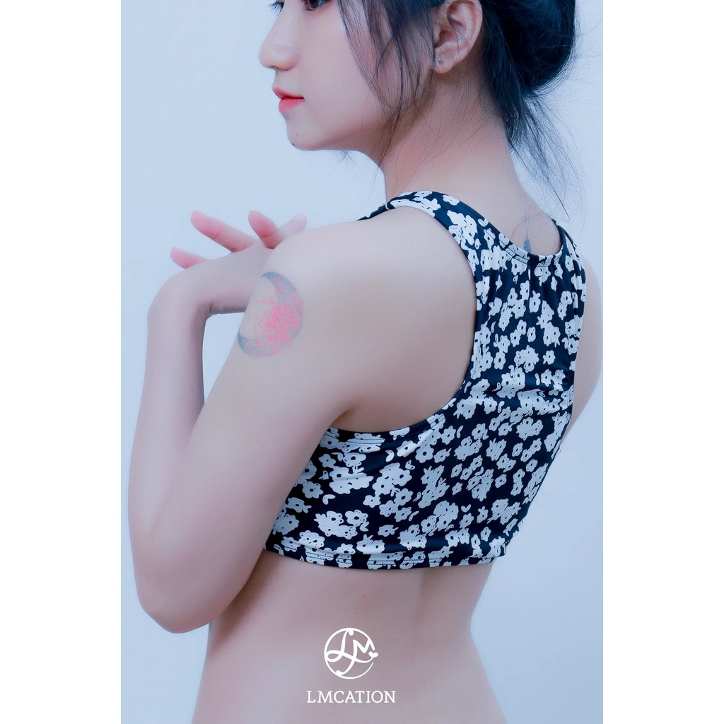 Áo bikini đa năng Gym-to-swim LMcation Lena - Hoa Nhí Đen Trắng