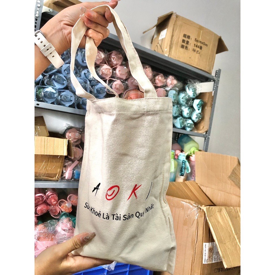 Túi Vải Tote Canvas Bag AOKI Dùng Đựng Bình Nước Hai Lít Tiện Lợi Nhỏ Gọn Dễ Thương Giá Hạt Dẻ
