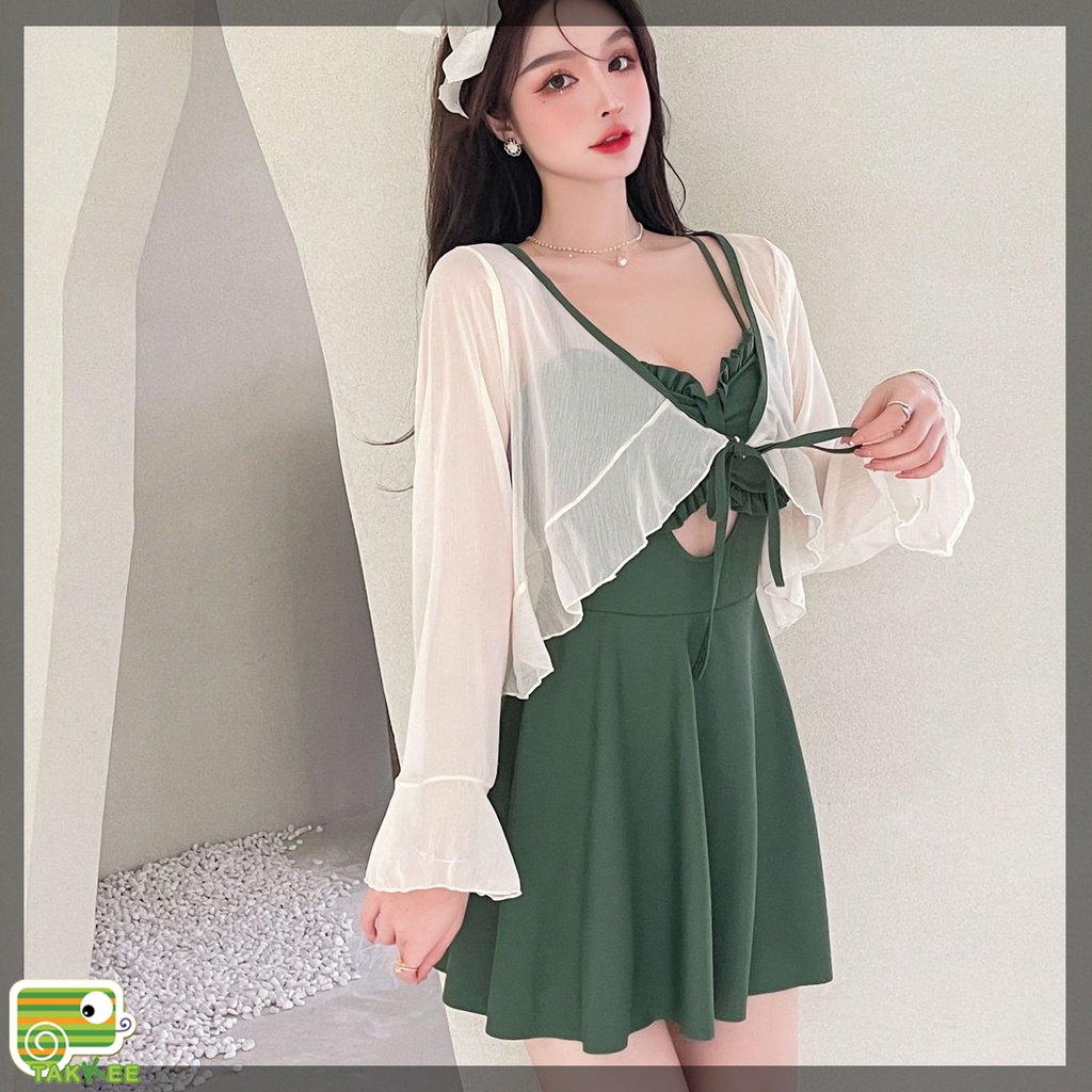 Bikini, Đồ Bơi Nữ Ba Mảnh Kèm Áo Khoác Cao Cấp Sang Chảnh Hàng Cao Cấp