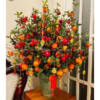cây giả cành lựu giả trang trí 6 quả to phú quý may mắn