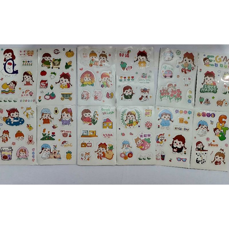 Hộp 12 tấm sticker tông pastel nhiều chủ đề mã JQ-003