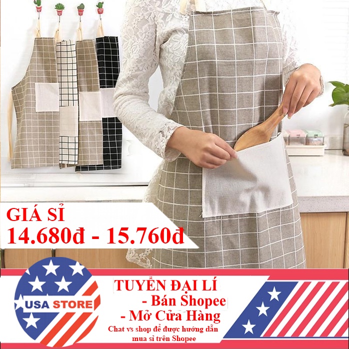 (Video Review) Tạp Dề Vải May Cotton Cao Cấp - Tạp Dề Làm Bánh, Nấu Ăn, Phục Vụ, Pha Chế DECOR HÀN QUỐC (Họa Tiết Caro)