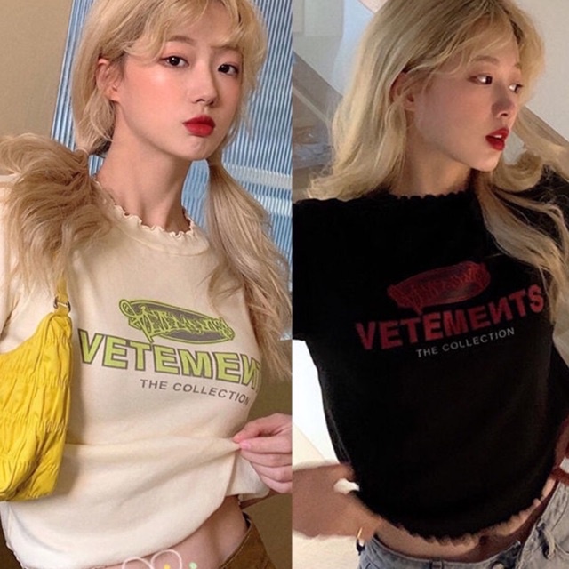 (Sẵn) Áo croptop tay ngắn in chữ viền bèo cực xinh