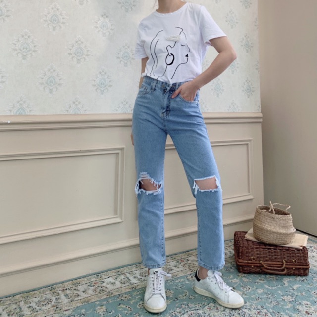 Quần slim baggy Jeans rách Q1773ti