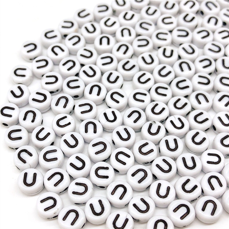 Bộ 50 hạt nhựa Acrylic 6mm khắc chữ cái và chữ I O/U