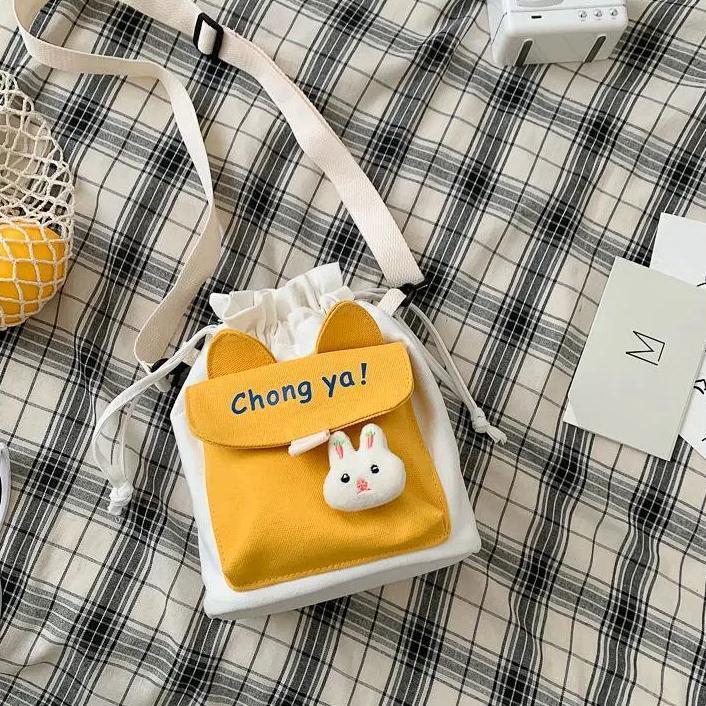 Túi đeo chéo vải canvas phong cách Nhật Bản xinh xắn thời trang dành cho nữ