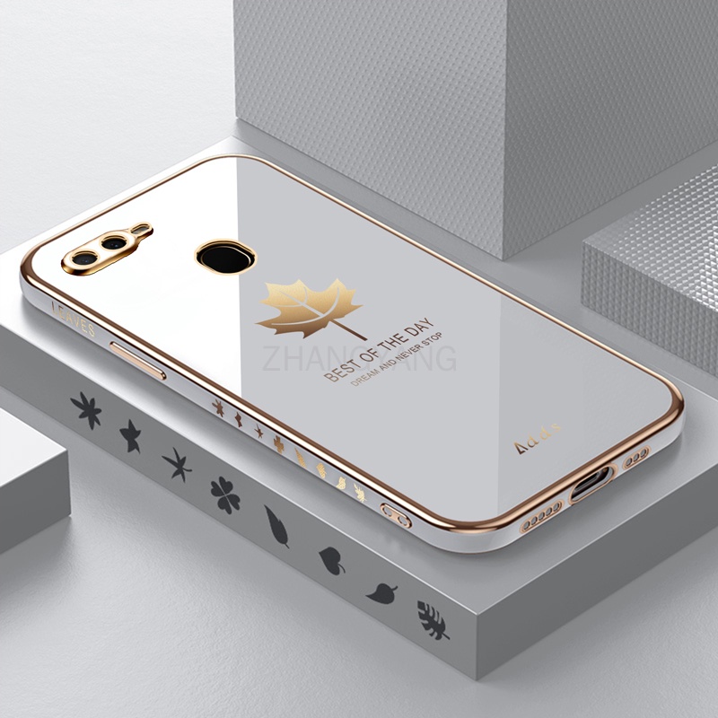 Ốp Điện Thoại Silicon TPU Mạ Điện Họa Tiết Lá Phong Kèm Dây Đeo Cho oppo a5s a12 a7 f9