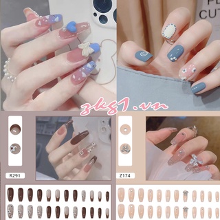 (Hàng Mới Về) Móng Tay Giả Kèm Keo Hin Nail  Set 24 Móng Tay Giả Đầu Vuông Siêu Dài Thời Trang
