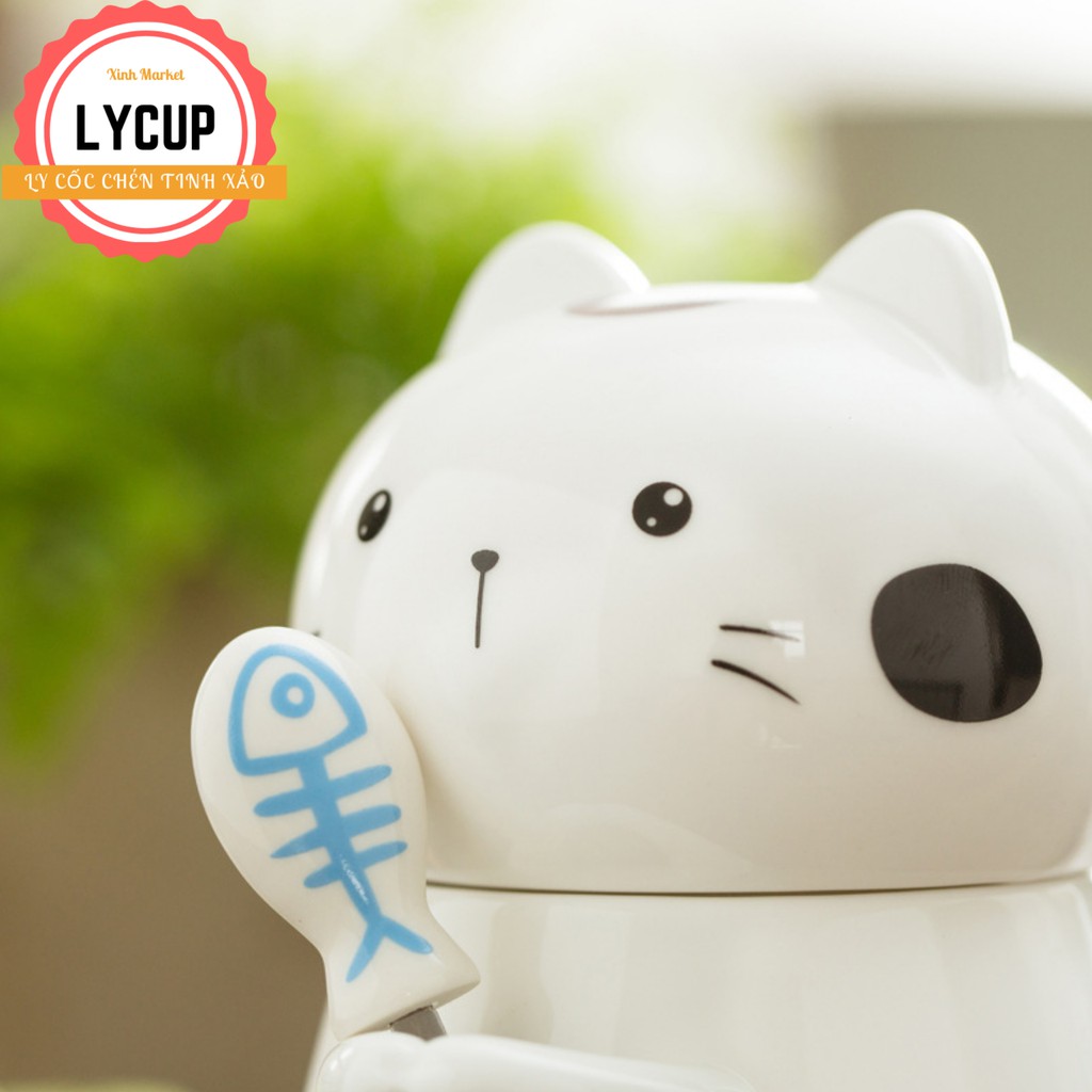 Cốc sứ cao cấp,cốc uống trà quai liền thìa có nắp đậy Gốm sứ cao cấp 400ml | BigBuy360 - bigbuy360.vn