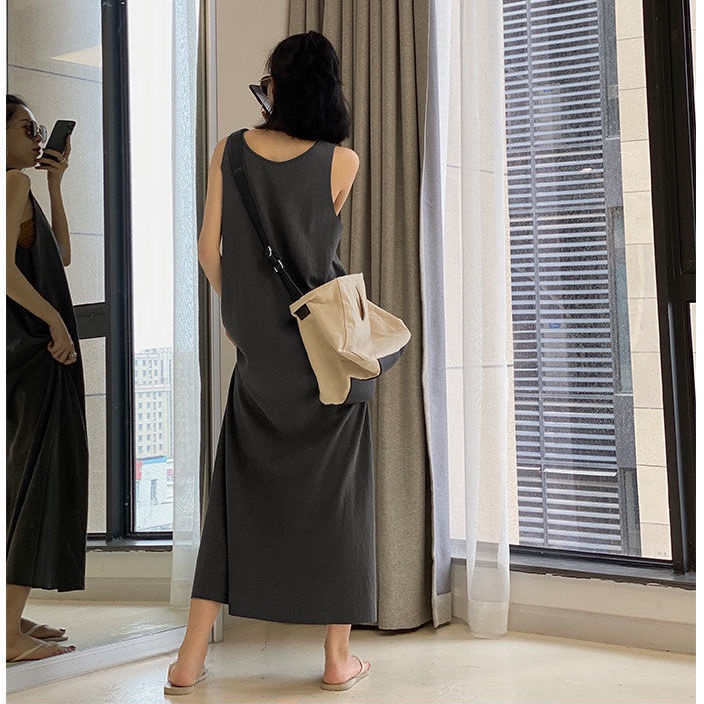 Đầm suông cổ vuông không tay dáng rộng thời trang mùa hè hàng mới