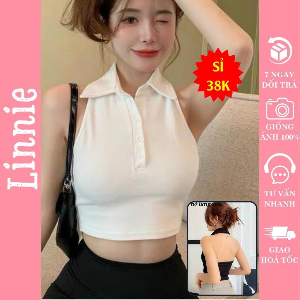 Áo Yếm Hở Lưng Linnie - Áo Croptop Cổ Polo Siêu Xinh Chất Thun Mềm Mịn