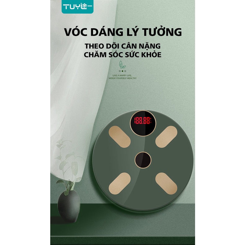 Cân điện tử chăm sóc sức khỏe tiện lợi mặt kính cường lực hình tròn kết nối bluetooth