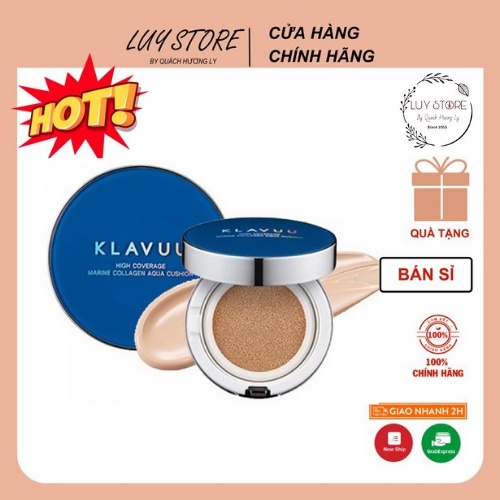 Phấn Nước KLAVUU Blue Pearlsation High Coverage Marine Collagen Aqua Cushion Spf50 PA+++