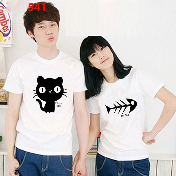 Áo Cặp Đôi Tình Yêu Nam Nữ Ngắn Tay Siêu Xinh Cute, Áo Đôi Bạn Thân Vải Cotton Mềm Mịn Thoáng Mát In Hai Bé Ghép Love