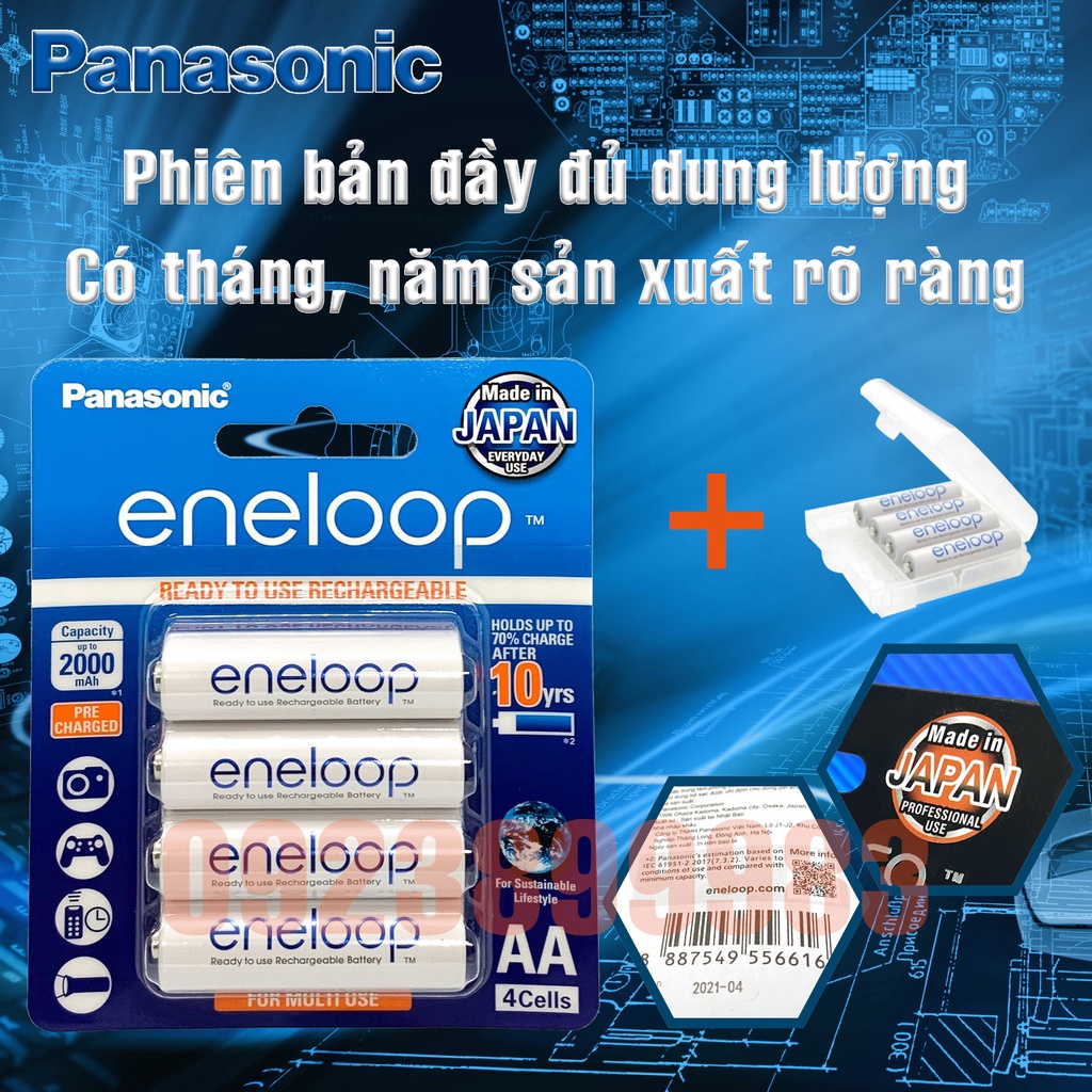 [Phiên bản đầy đủ dung lượng] Pin Sạc Eneloop AA Trắng 2000 mAh - madein Japan 1,2V Vỉ 4 Viên BK-3MCCE/4BV