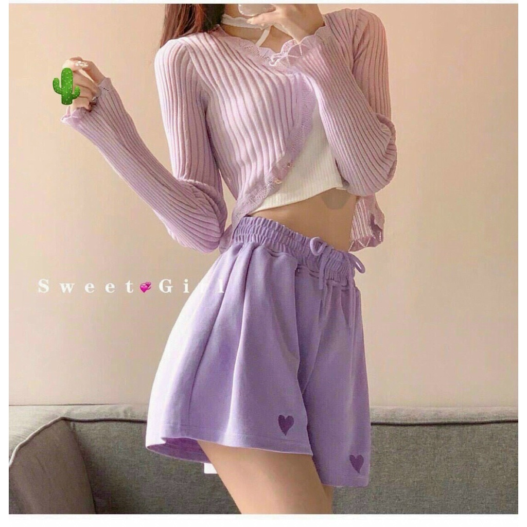 quần short thun da cá kiểu thêu tim xinh p