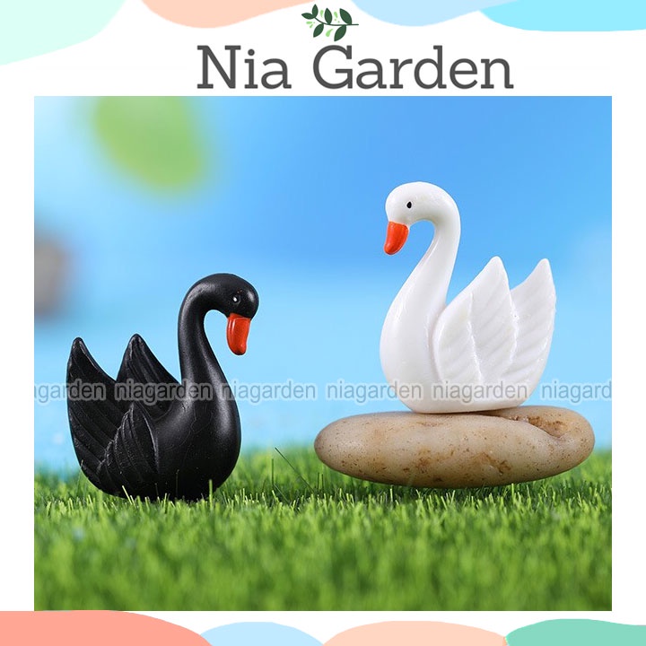Phụ kiện thiên nga trắng đen trang trí terrarium chậu cây cảnh Nia Garden N5