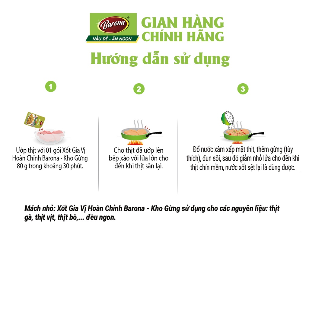 Gia Vị Kho Gừng Barona 80g ướp ngon chuẩn vị không cần nêm nếm