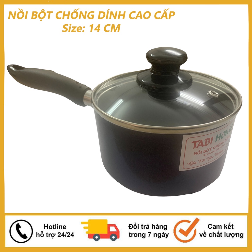 Nồi nấu bột chống dính nắp kính. Quánh nấu bột cho bé size 14 cm, Nồi quấy bột chống dính ( KHÔNG DÙNG VỚI BẾP TỪ)