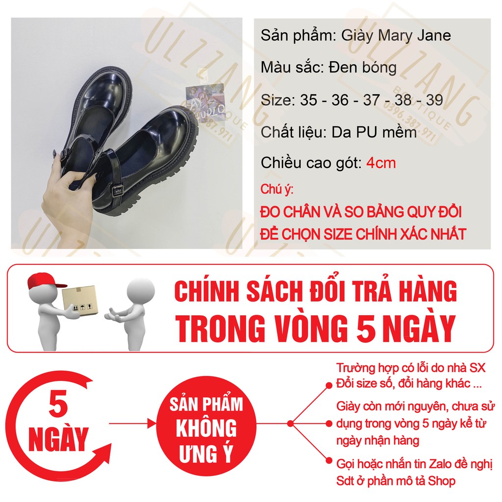 Giày Lolita đế cao giày Mary Jane Ulzzang quai ngang 5cm