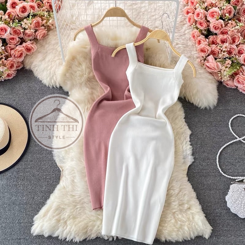 Đầm body len dây bảng lớn, đầm dây sát nách