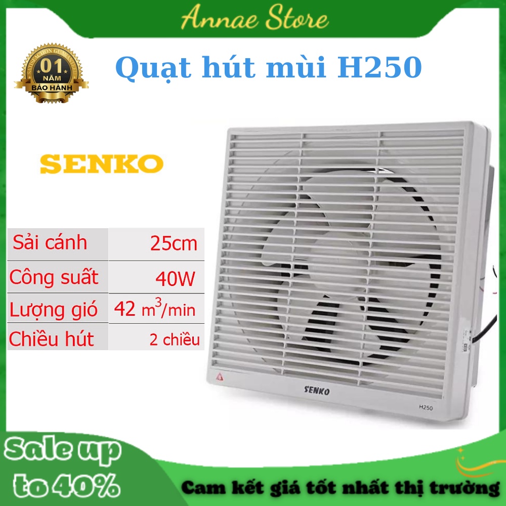 Quạt hút mùi gắn tường Senko H250 6 cánh - Công xuất 40W - Thông Gió 2 Chiều Nhà Bếp , Nhà Vệ Sinh - Hàng Chính Hãng