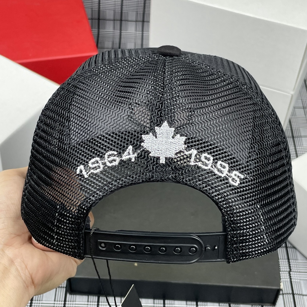 Mũ lưỡi trai, nón kết phối lưới DSQ đen in trắng thêu lá cao cấp