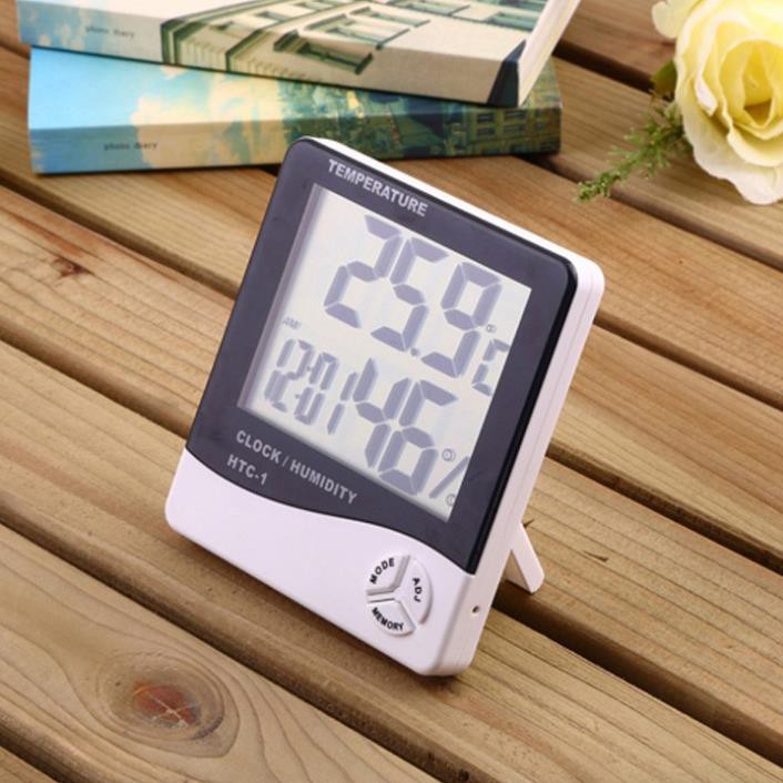 Nhiệt ẩm kế điện tử LCD HTC-1 đo nhiệt độ độ ẩm trong phòng kiêm đồng hồ báo thức