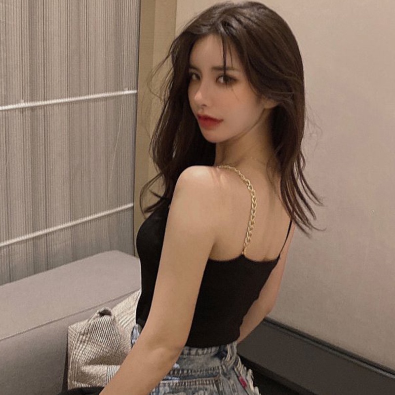 Áo Hai Dây Dệt Kim Màu Sắc Trơn Phong Cách Hàn Quốc Quyến Rũ Cho Nữ