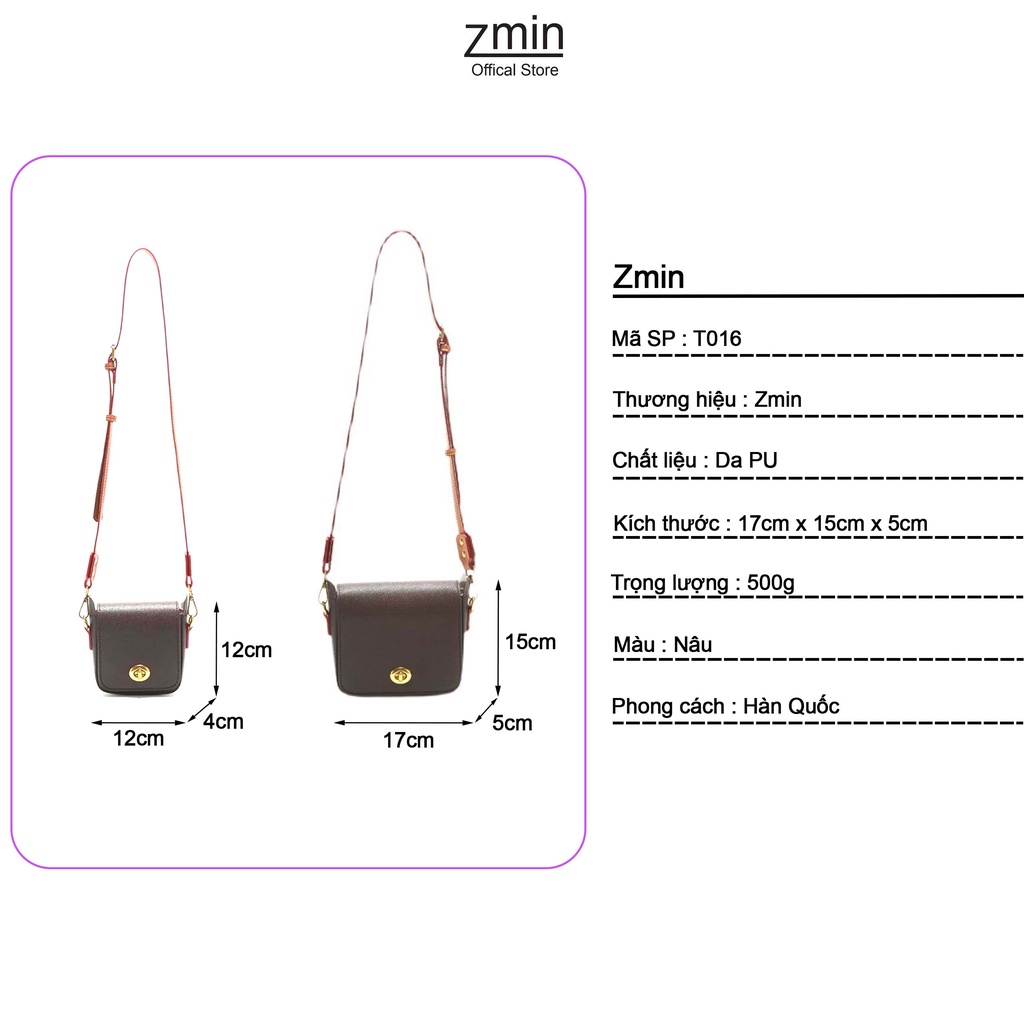 Túi đeo chéo nữ thời trang Zmin, chất liệu da PU cao cấp - T016