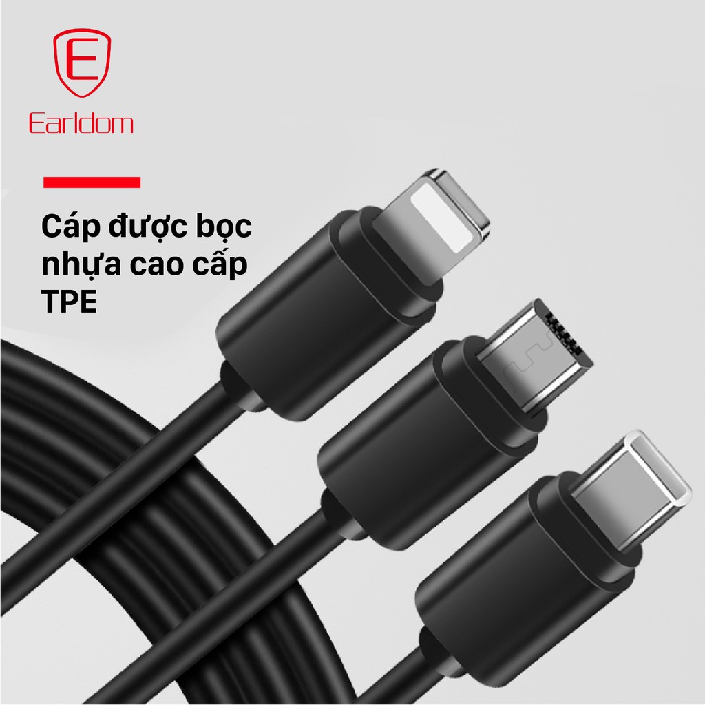 Cáp sạc đa năng 3in1 chống đứt gẫy, 1m Earldom IMC - 014 chính hãng