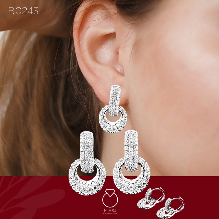 Bông tai nữ bạc Ý S925 MiASJ bông khoen móc máy nhiều kiểu sáng đẹp bạc xi kim
