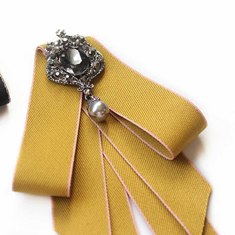 Ghim cài cổ áo sơ mi nơ ruy băng đính đá kim cương thanh lịch cho nam và nữ