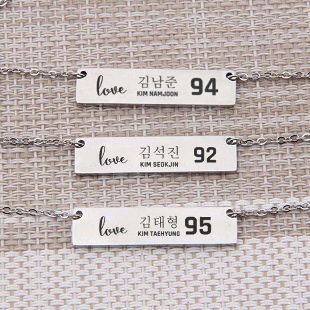 ☆YOLA☆ Fashion Nameplate Pendants Jewellery Clavicle Chain BTS ARMY Necklace Gift KPOP Bangtan Boys Rectangle Charms English Lettering