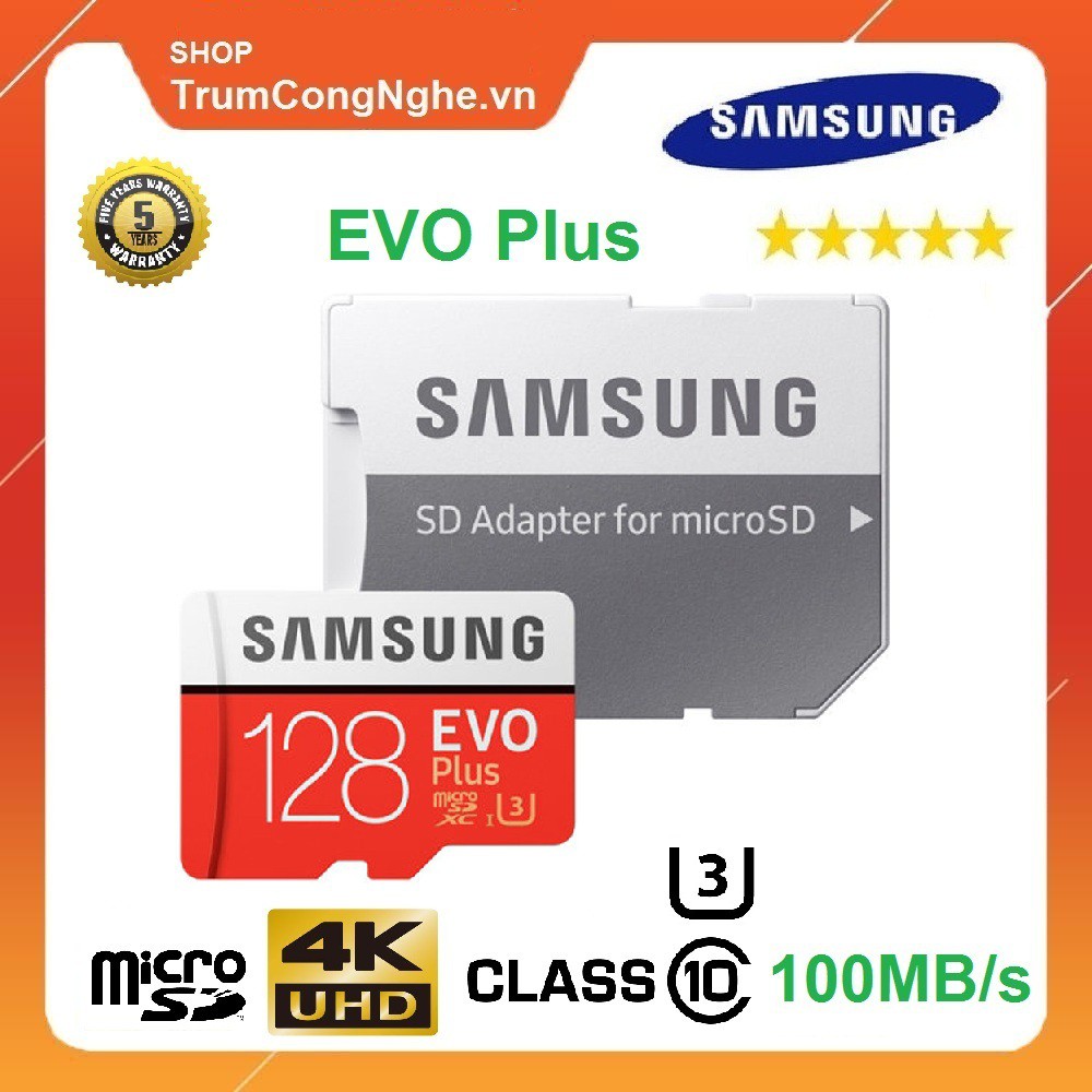 Thẻ nhớ Samsung Evo Plus U3 class10 4K 100Mb/s 128GB + Kèm Apdater