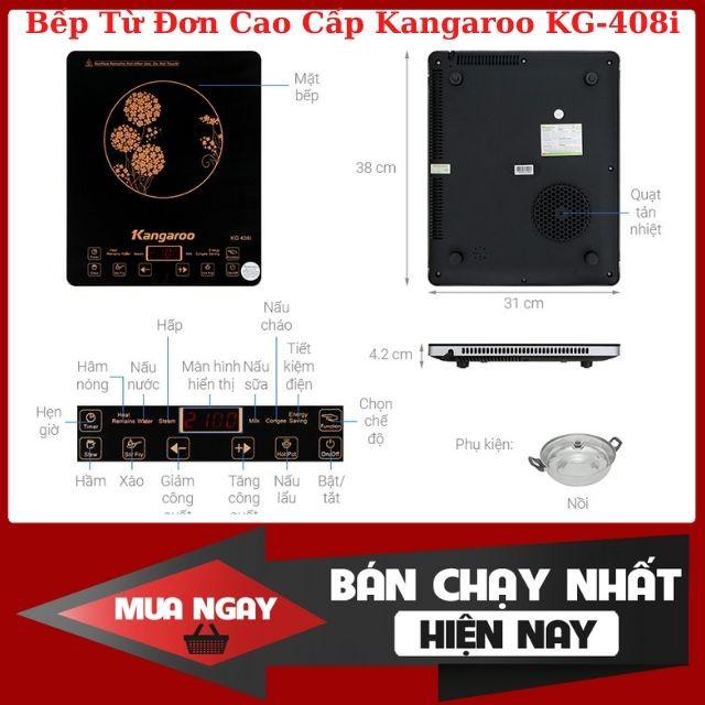 Bếp Từ Đơn Kangaroo KG20iH6, KG416i Chính Hãng, Tiết Kiệm Điện Không Kén Nồi Giá Rẻ Tặng Kèm Nồi Lẩu BH 12 Tháng.