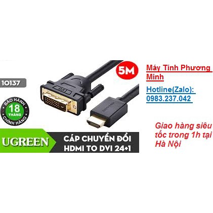 Cáp Ugreen 10137 HDMI to DVI dài 5m - Hàng chính hãng bảo hành 18 tháng
