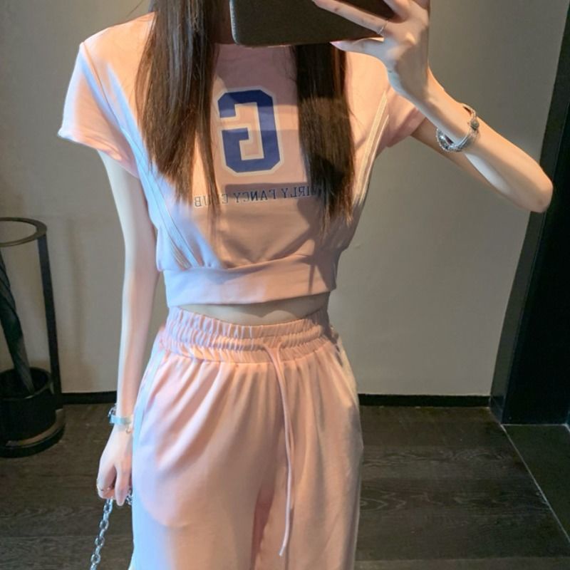 Áo thun ngắn tay và Quần dài ống rộng thời trang cho nữ