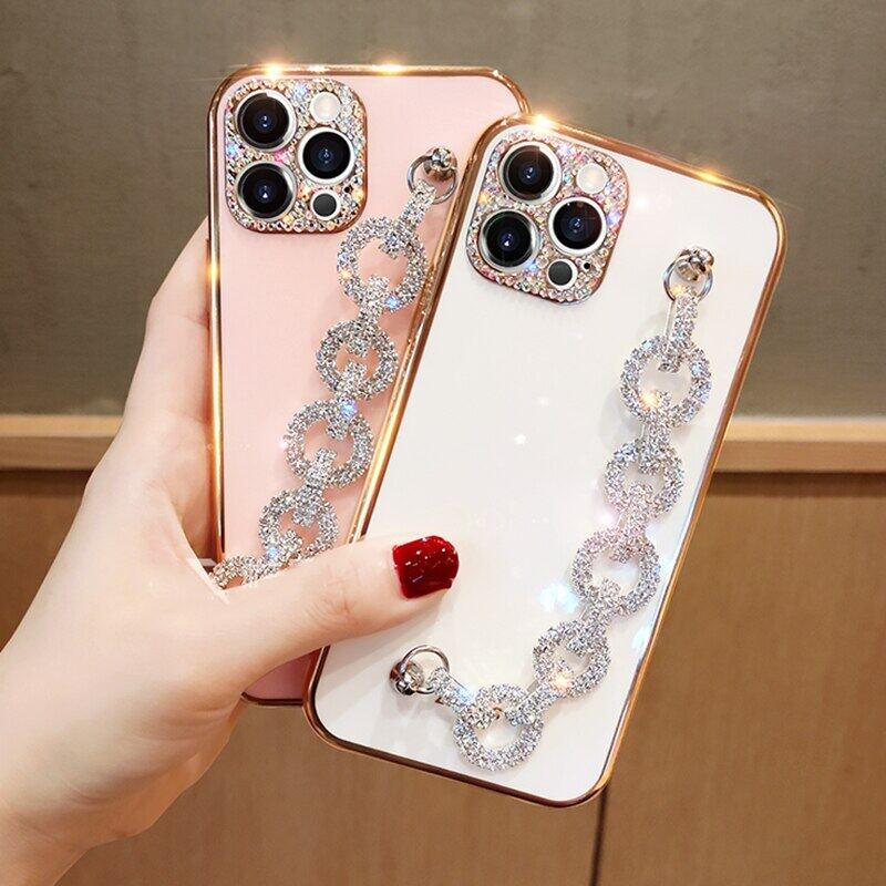 Ốp Điện Thoại Mềm Đính Kim Tuyến Có Dây Đeo Cho iPhone 13 Pro Max 7 8 Plus X XR XS SE 2 12 11 Pro Max