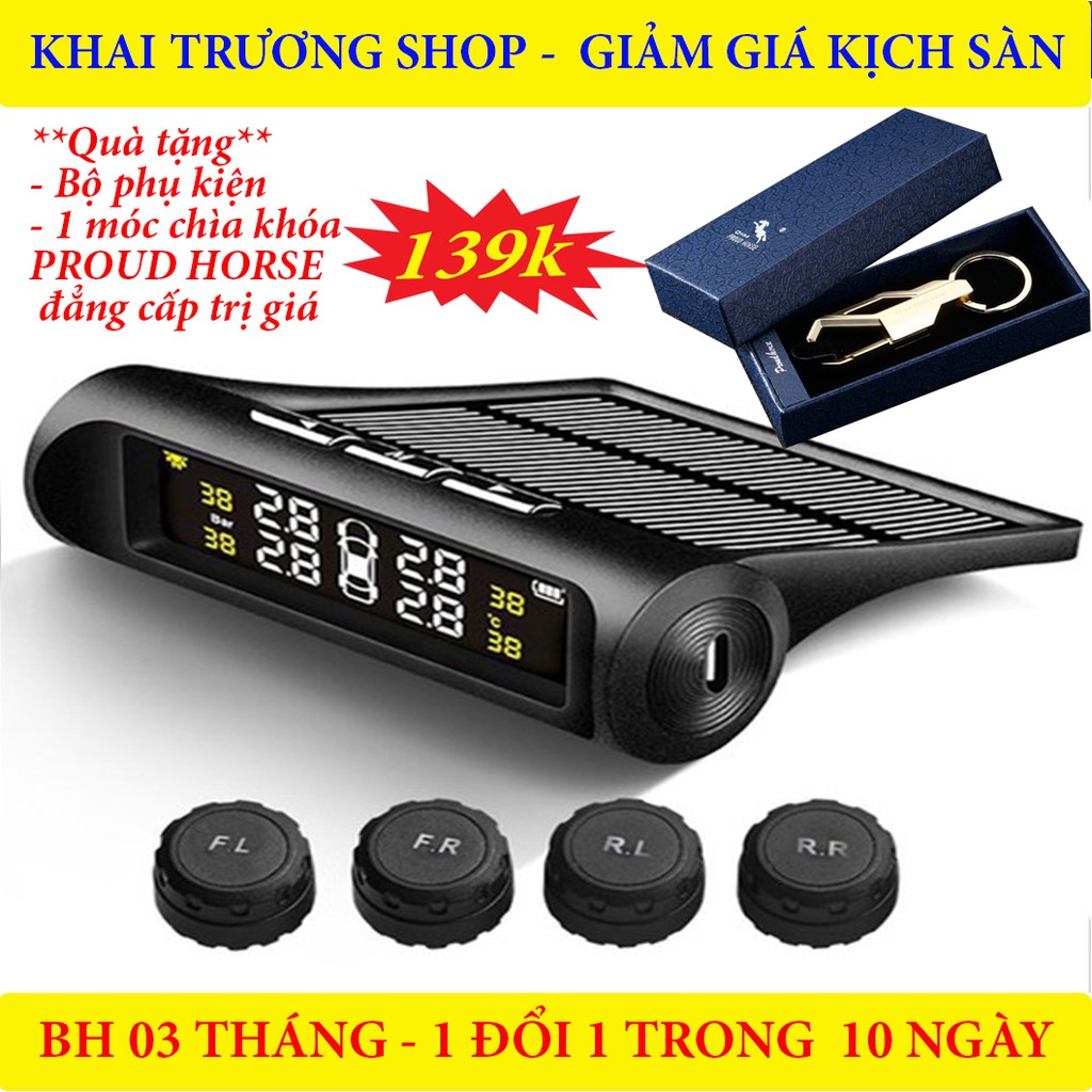 Cảm biến áp suất lốp TPMS dùng pin năng lượng mặt trời (kèm cổng sạc USB) - Tặng móc chìa khóa PROUD HORSE đẳng cấp!