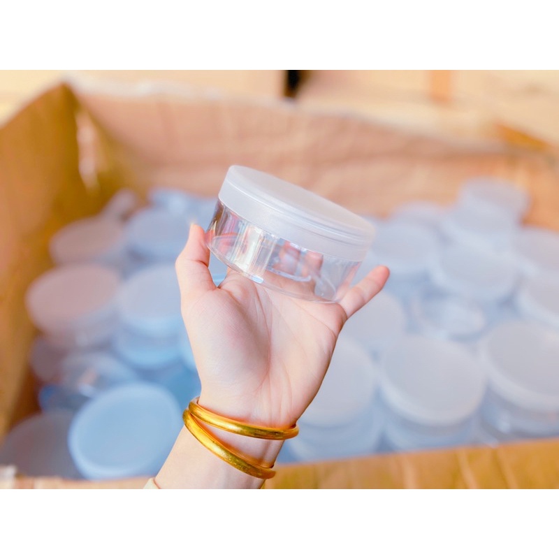 Hủ nhựa kiếng dẹp đựng kem 200g trong suốt nắp trắng