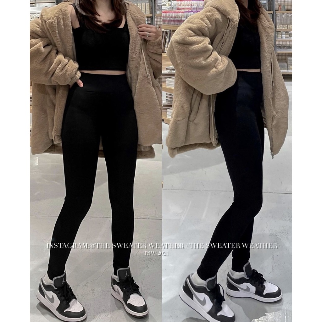 (Ảnh thật) Quần legging đen cạp cao gen bụng chất dày full túi giấy Mu ji hàng cao cấp Quảng Châu, quần legging cạp cao